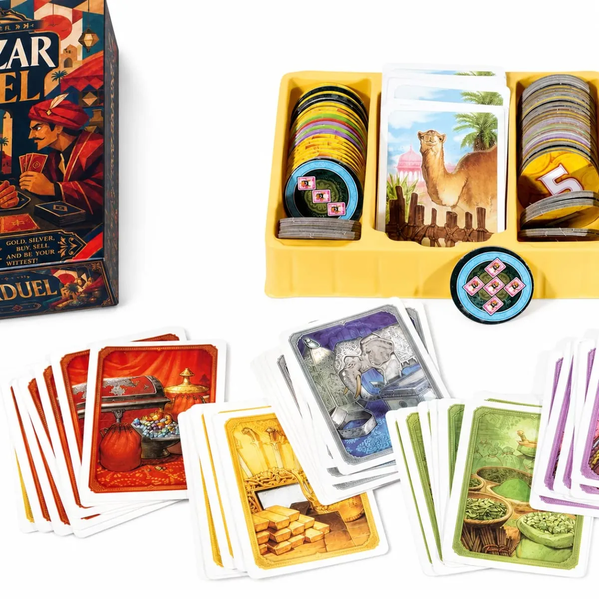 Bazaar Duel Card Game Fast Paced Market Trading Strategy Board Game Collect Leather Spices Cloth Silver Gold and Gems Exchange