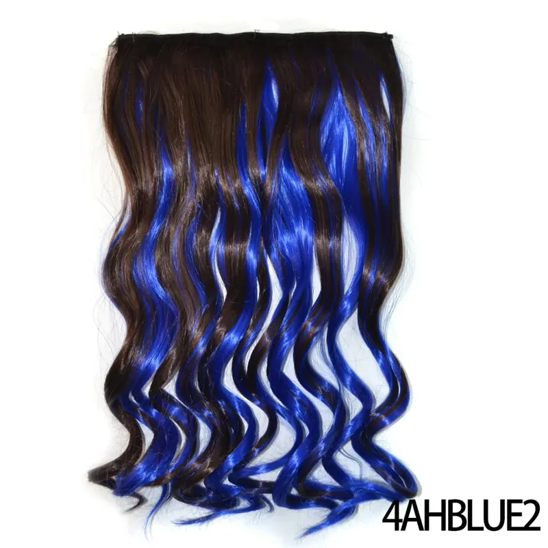 Longo reto encaracolado uma peça 5 clipes clip-in extensões 22 Polegada penteados resistentes ao calor cor mistura loira pedaço de cabelo para mulher