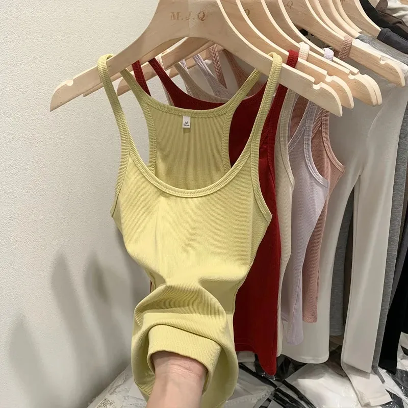 Layering Outerwear Tees 2026 Summer Y2K Hot Girl Knitted Ribbed Women Camis Figure Flattering Sleeveless Tank Top
