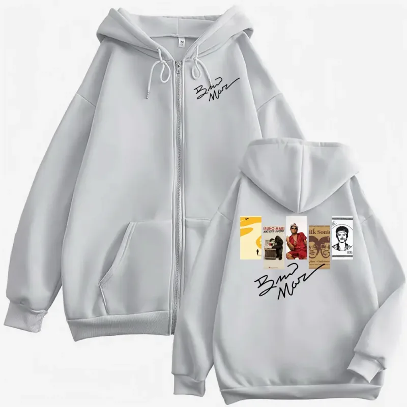Bruno Mars Album 2026 Cover Zip Up Hoodies Men Women Fashion Hip Hop Gothic Jacket Sweatshirts Fleece Casual Zipper Hoodie Coats