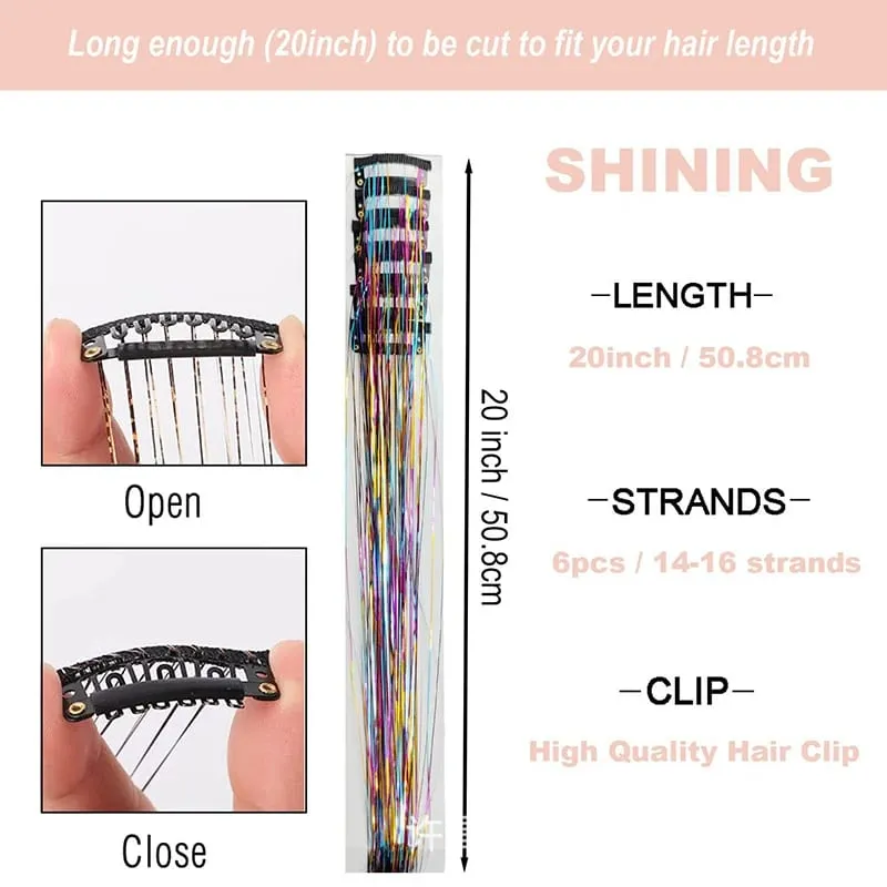 12pcs Per Pack of BB Hair Clips Shiny Metallic Hair Extensions with Clips Synthetic Hair Sparkling Hair Accessories for Women