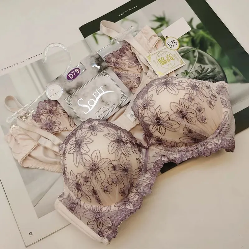 Mới tập hợp hỗ trợ áo ngực ren Bộ mẫu sang trọng thêu thân thiện với làn da quần lót breif phù hợp với thoải mái wirefree quần lót
