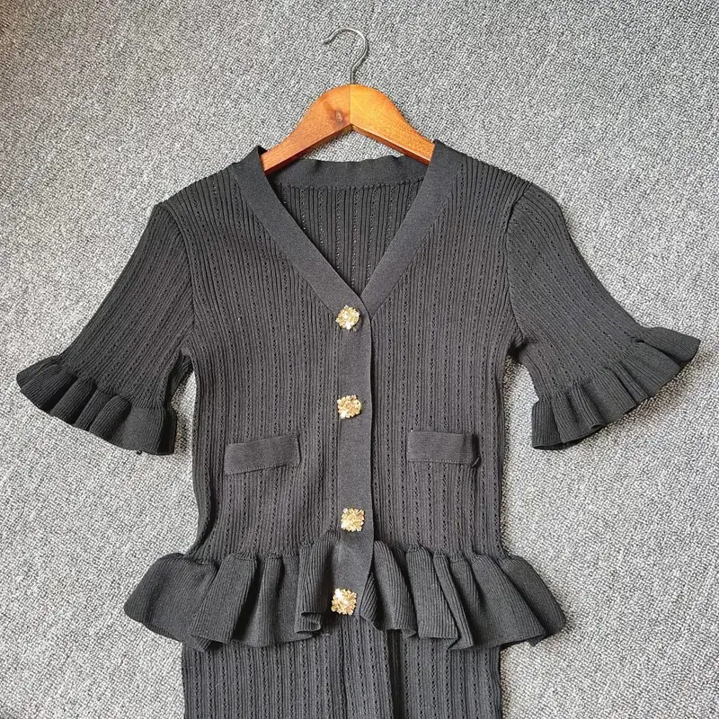 Yuoomuoo marca moda de uma peça de malha maxi vestido feminino elegante com decote em v babados cintura fina bodycon camisola vestido de festa
