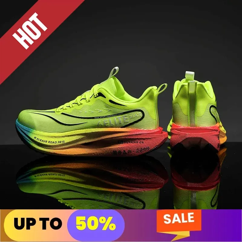 Fluorescence Running Shoes CarbonBoard Marathon Men Sports Breathable Women's Comfortable Athletic Casual Sneakers WearResistant