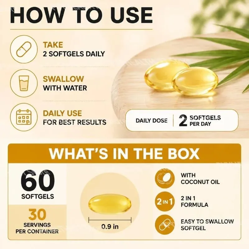 Docteat Vitamin D3+K2 Softgels with Coconut Oil Vitamin D3 Vitamin K2 Calcium Absorption Bone Health for Men Women 60 Softgels