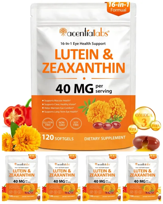 Acentiallabs Lutein-Zeaxanthin-Kapseln, 40 mg Lutein und 8 mg Zeaxanthin, 120-Count-Blaulichtfilter, Makulaschutz-Augenpflege
