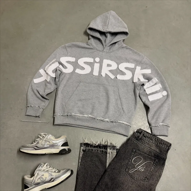 Y2K Men Oversized Hoodie Frayed Raw Edge Patch Letter Print Pullover Hooded Sweatshirt Multi Color Hip Hop Streetwear Hoodies