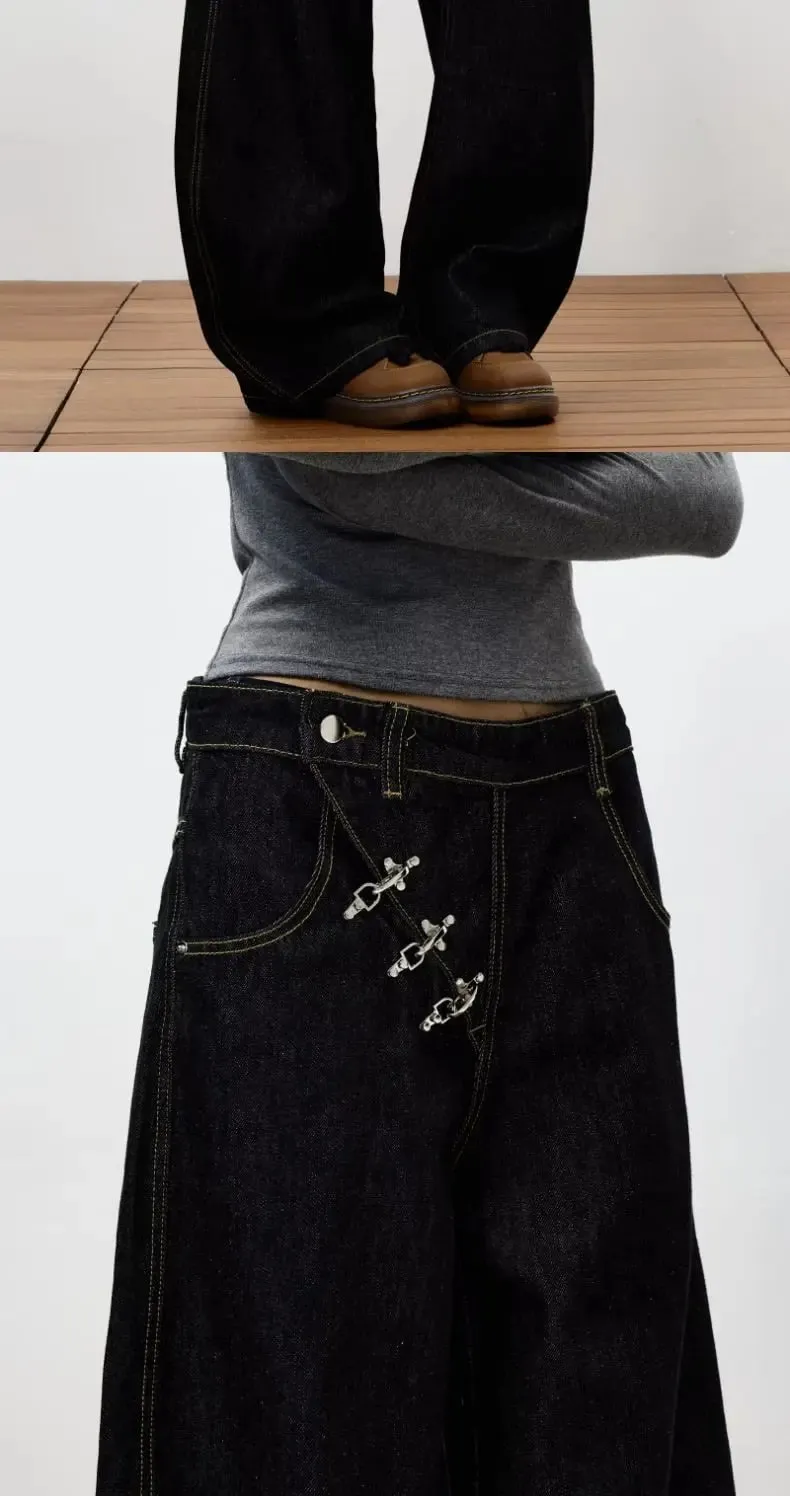 Retro Y2K button-fly loose jeans unisex trendy casual wide-leg jeans high-street loose pants American street style fashion — image 8