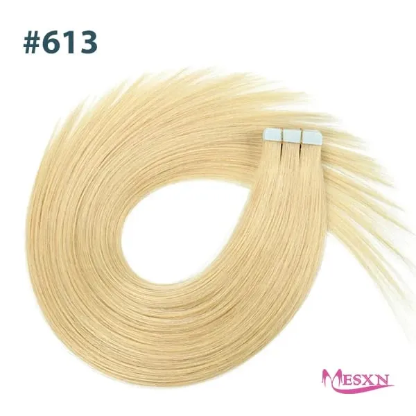 Tape In Hair Extensions 100% Really Human hair Extensions 16"-24" Black Brown Blonde Invisible Can dye For Salon