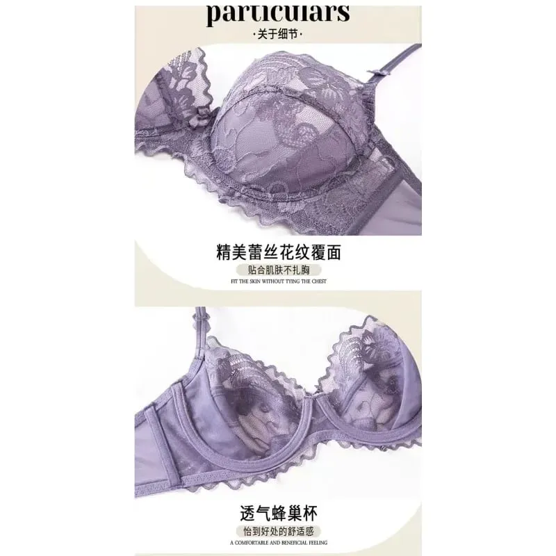 Everyday Lace Lingerie Ultra-thin Breathable Upper Support Anti-sag No Sponge Transparent Bra Set ladies Basic Underwear S-XL