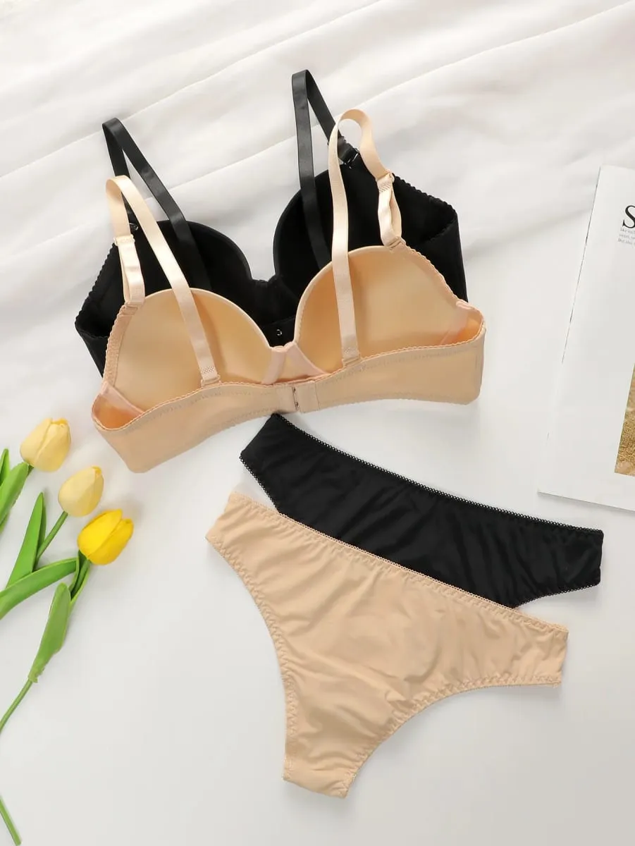2 szett tömör alsóhuzalos fehérnemű szett Női Push Up melltartó acél gyűrűvel Divat női fehérnemű bugyi mindennapi melltartókészletek J2611