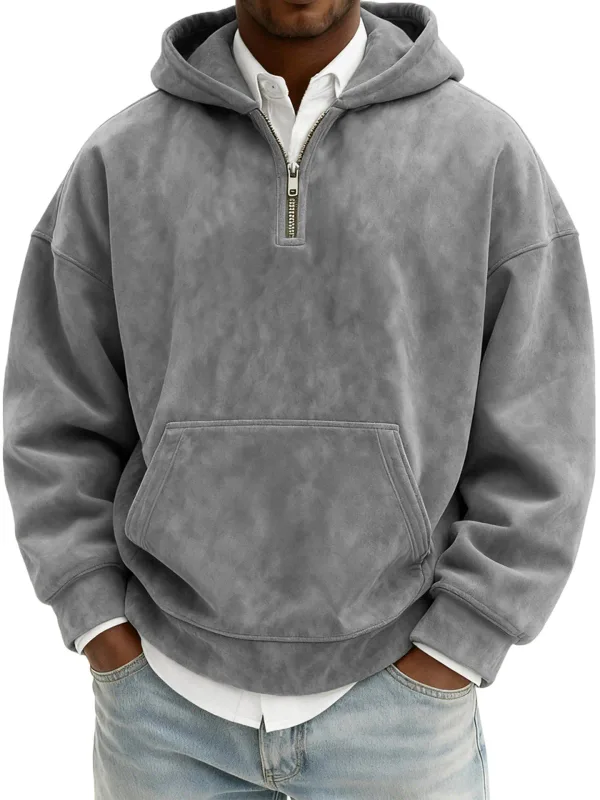 American New Fashion Men's Solid Color Half Zipper Long Sleeve Casual Trendy Daily Hooded Sweatshirts Male Hoodies Clothes Tops