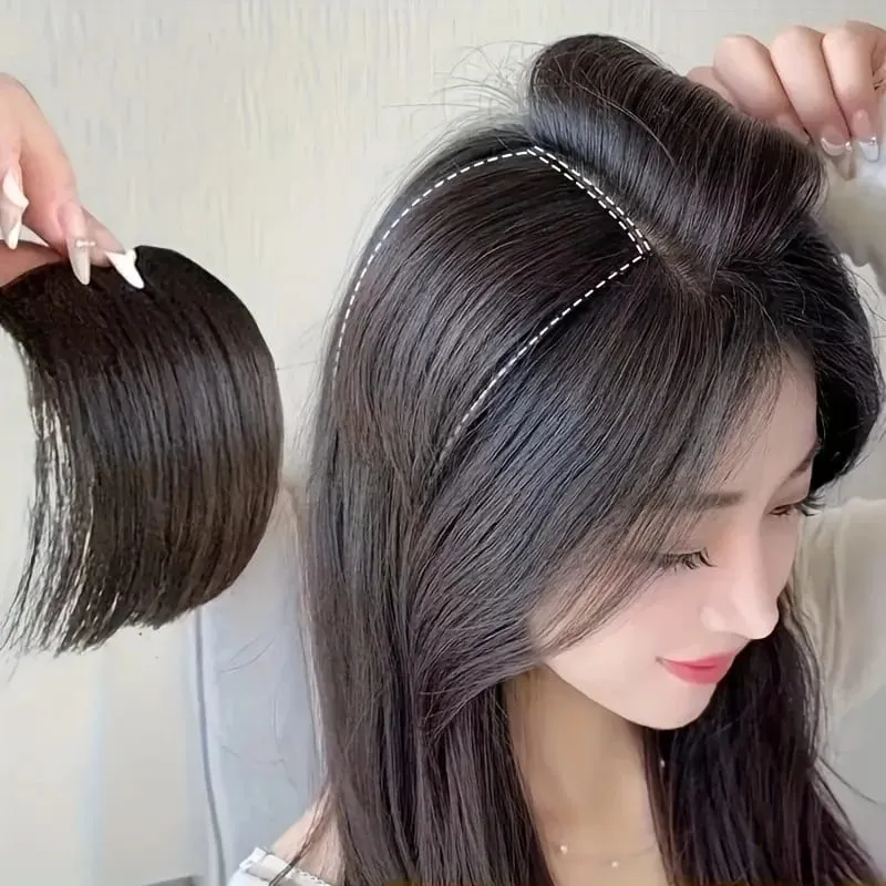 Synthetic 10cm Clip In Hair Extensions Short Straight Topper Invisible Seamless Side Cover Hairpiece Natural Volume Easy Wear