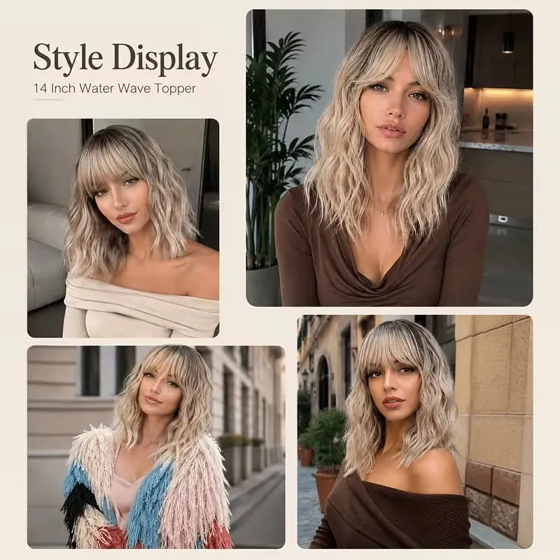14Inch Synthetic Short Ombre Wavy Curly Topper Hair Extension for Women Clip In Top Hair Replacement Fiber Hair Accessory