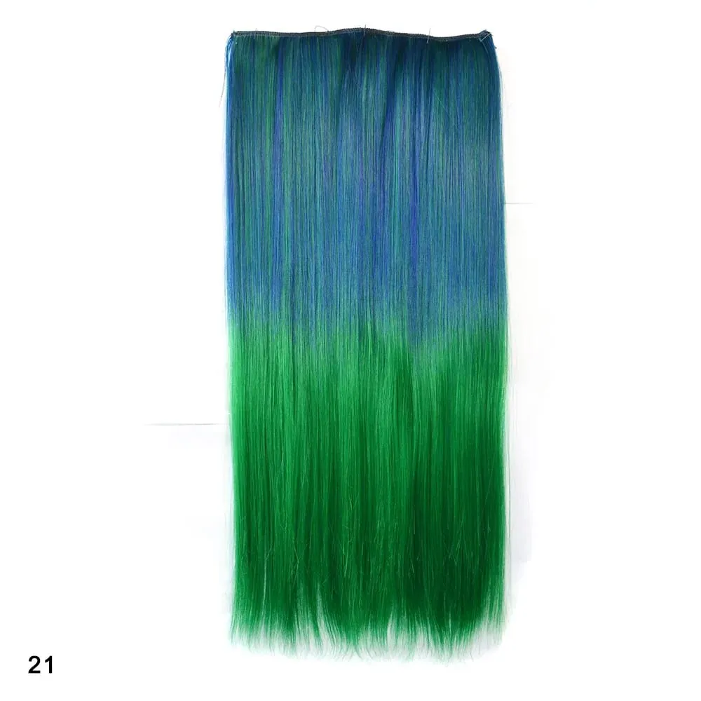 Rainbow Hairpiece Clip in One Piece Hair Extension Long Straight Synthetic Black Blue Gray Green Ombre Color Hairpieces