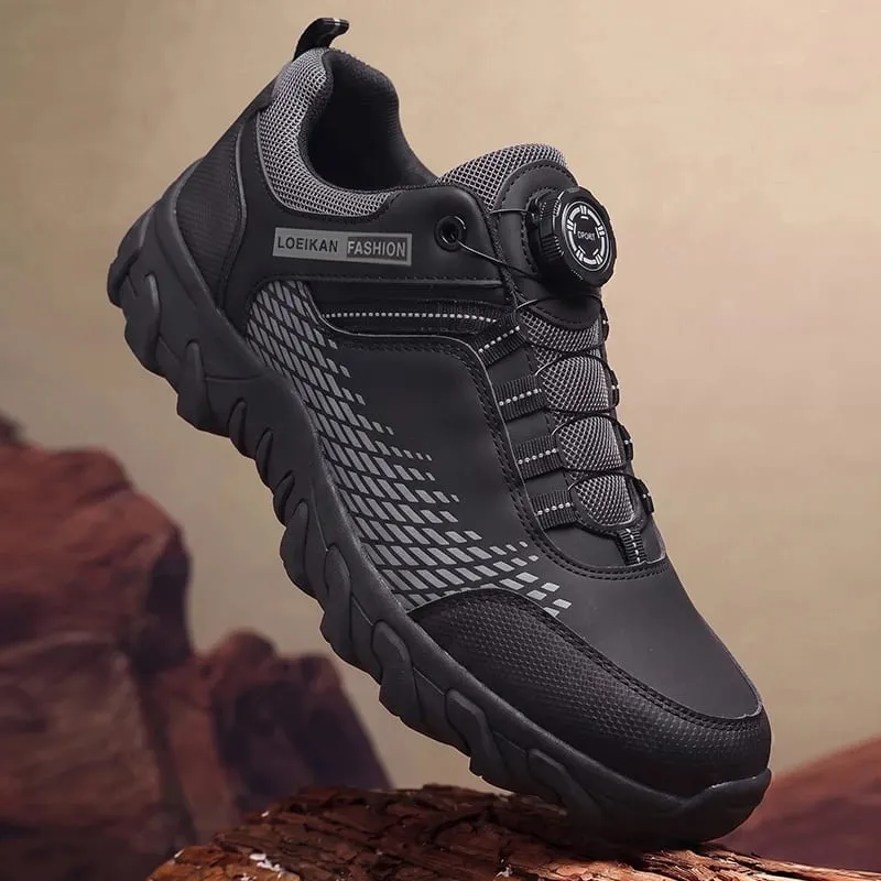 Men Fashion Casual Sneakers Rotary Buckle Design Patchwork Upper Thick Non‑slip Sole Daily Walking Shoes