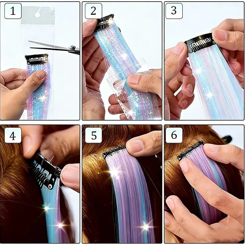 5pcs 24inch Colored Clip in Hair Extensions Long Straight Colorful Highlights Hair Pieces Synthetic Rainbow Hairpieces for women