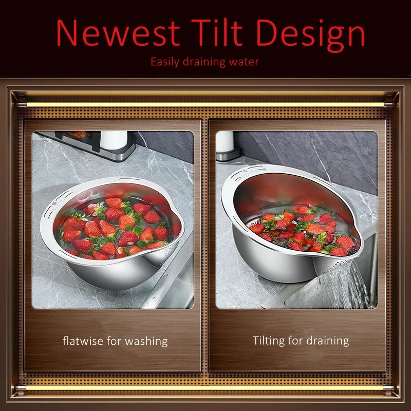 LFGB Certification Pure 316 Stainless Steel Kitchen Washing Basin 99.9% Anti-bacterial Vegetable Fruit Washer na may Strainer