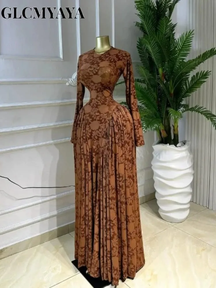 CM.YAYA Women O-neck Long Sleeve Pleated Inner A-line Maxi Dress 2026 Evening Sexy Party Birthday Vacation Long Dresses Vestidos