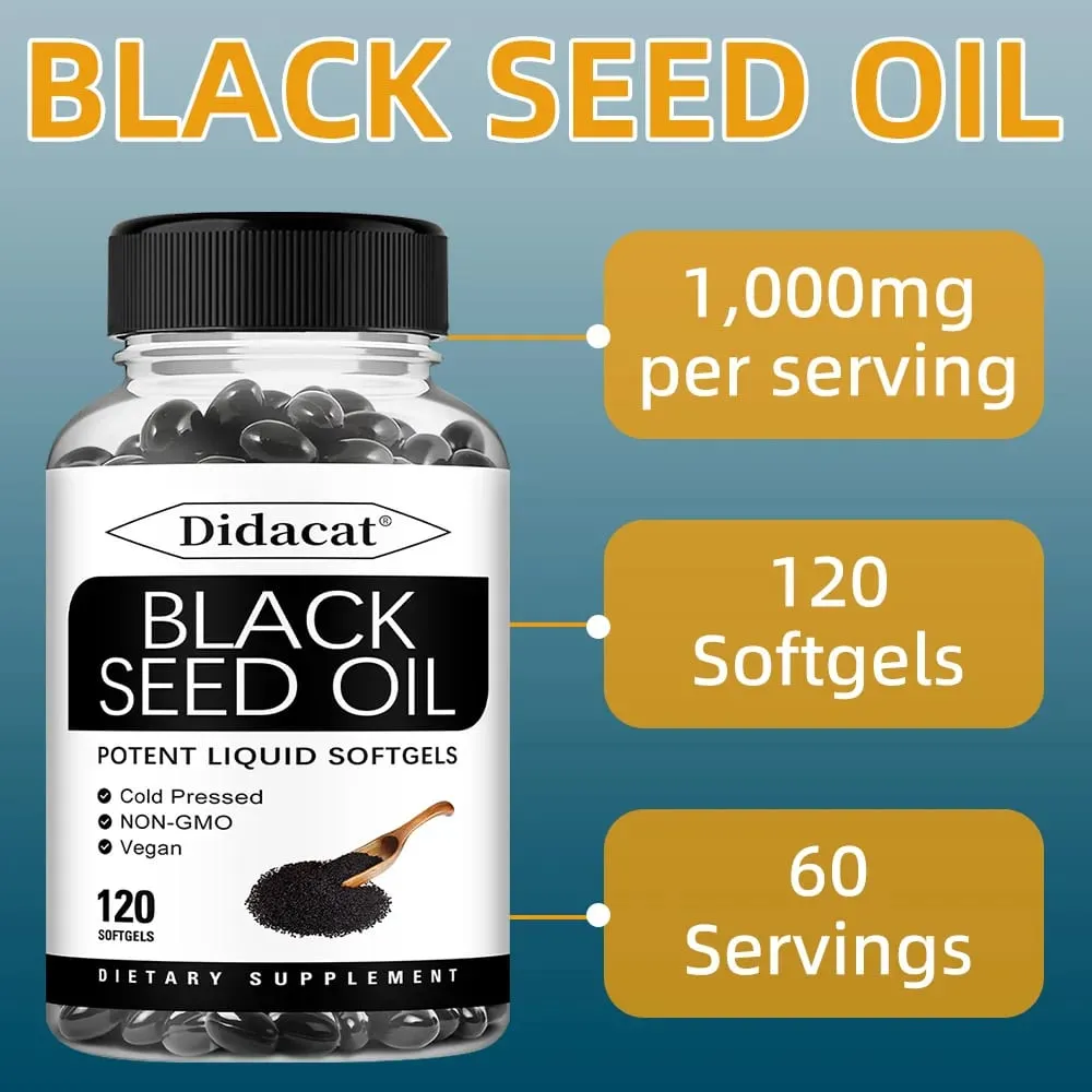 Vegan Black Seed Oil Capsules - Supports Immune Joint Digestive Hair Skin Health - Non-GMO Gluten Free Supplement