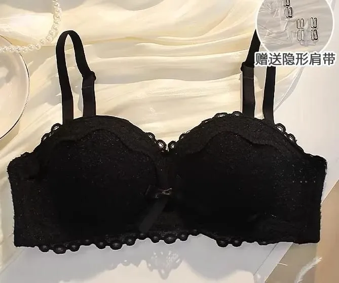 Women Strapless Wireless Bra Anti-Slip Half Cup Small Bust Compression Enhancer Anti-Sag Soft Sexy Lingerie Underwear Set