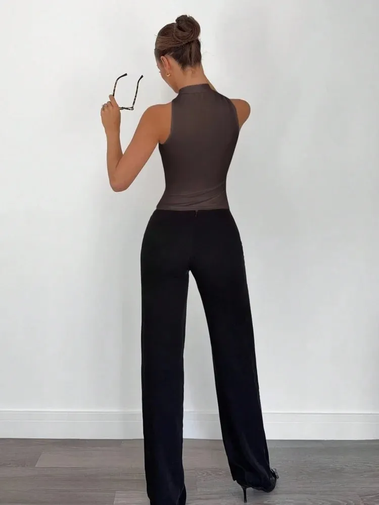 Metal Ring Decor Twist Knot Sleeveless Tank Top for Women Summer Casual Elegant Office Style Halter Neck Slim Fit Crop Top