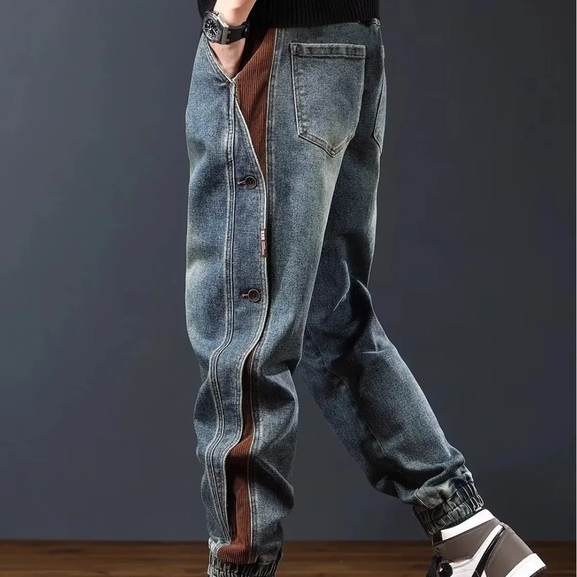 High end workwear jeans for men in autumn and winter trendy brand rugged and handsome pants American style personalized desi