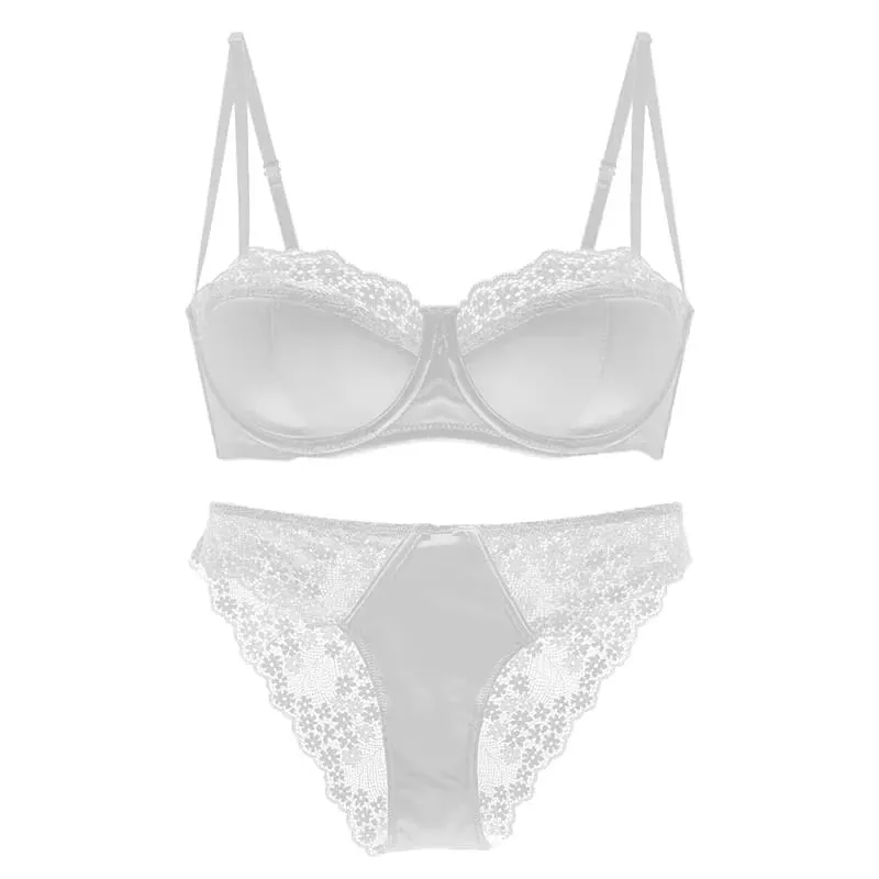 Women French Style Lace Satin Lingerie Set Sexy Push Up Thin Elegant Breathable Comfort Stylish Daily Intimates Wear