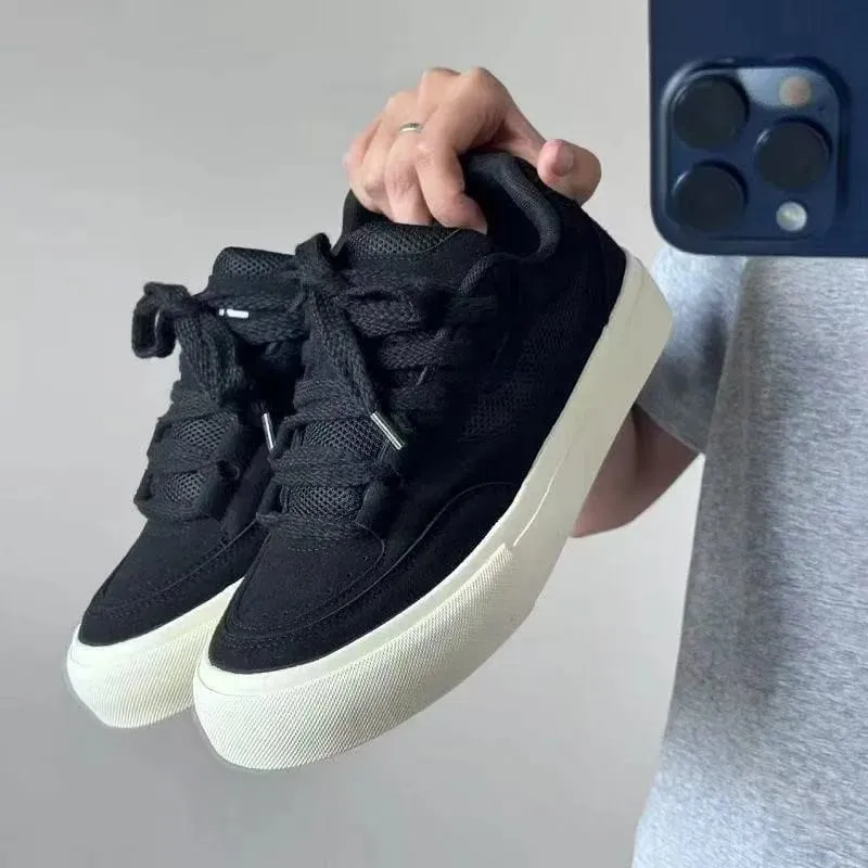 Men No Decor Canvas Shoes Pure Color Low Top Lace Up Casual Sneakers Resistant Flat Sole All Match Street Daily Shoes