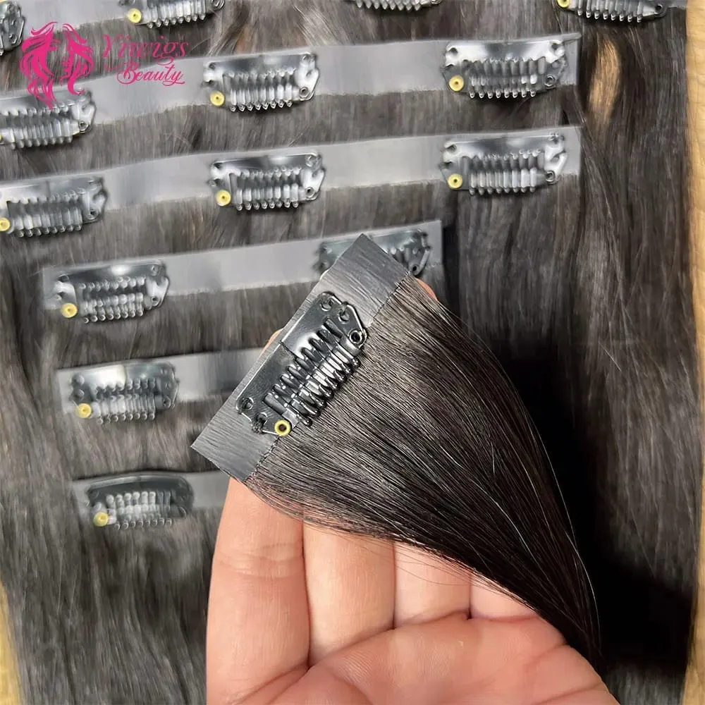 15A Seamless Invisible PU Clip in Hair Extensions Human Hair Natural Black Straight 100% Raw Virgin Human Hair 100g 7Pcs/Set