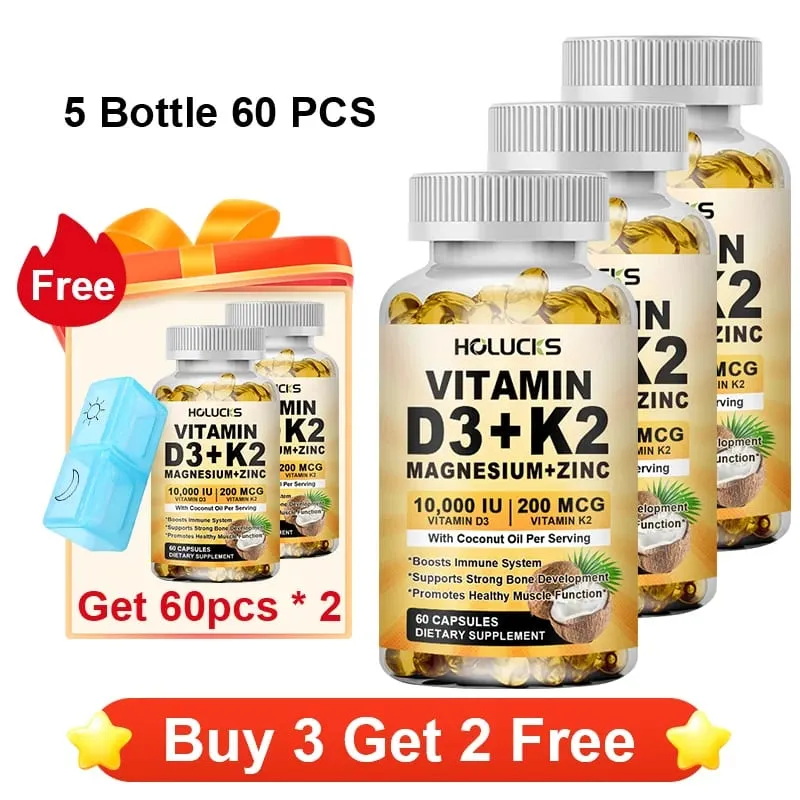 Holucks Vitamin D3+K2 Capsules with Magnesium Zinc Supports Bones & Joints Health Immune System Daily Sports Vitality