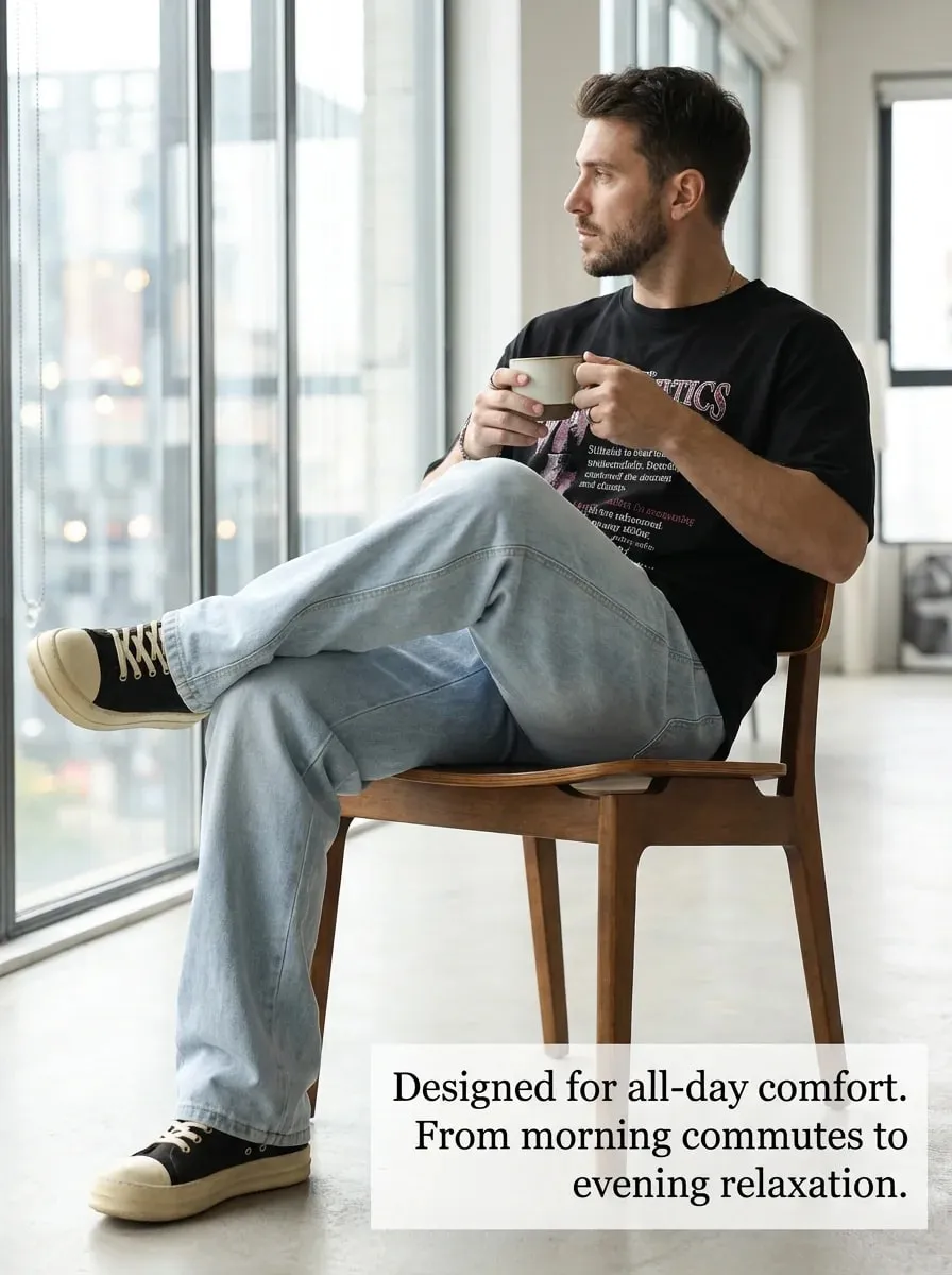 Men's Light Blue Elastic Waist Drawstring Loose Jeans Spring Summer Autumn Winter Versatile Comfortable Fit Casual Denim Pants