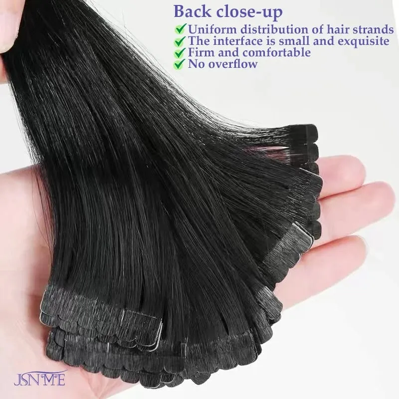 Mini Tape in Hair Extensions Seamless Invisible Straight Tape Ins Remy 100% Human Hair Black Brown Blonde For Salon