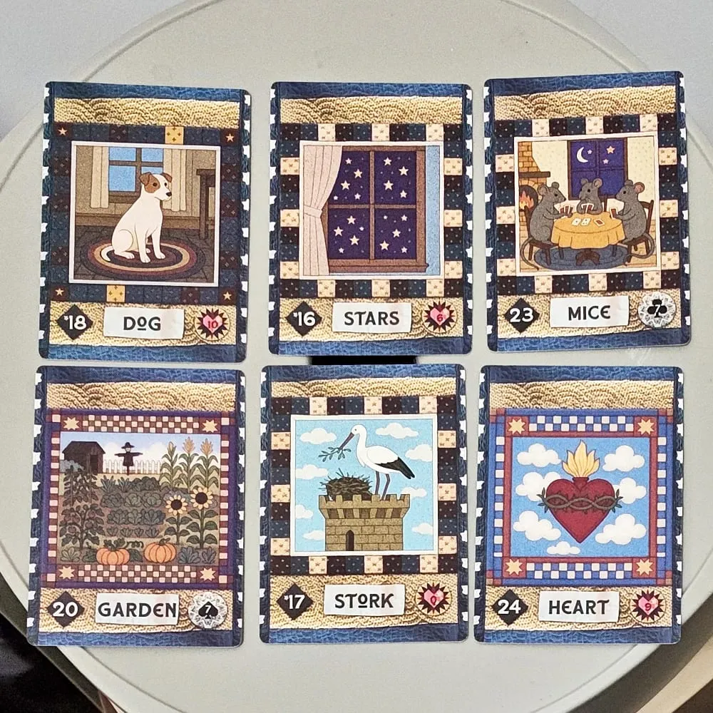 Country Quilts Lenormand Deck 9*6cm 36-Card Folk Art Divination Deck with Rustic Quilt Pattern on Double-embossed Cardstock