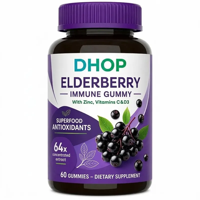 Black Elderberry Gummies 60pcs for Immune Support Sambucus Extract Zinc Vitamin C D3 for Adults Kids 2 Capsules Per Day