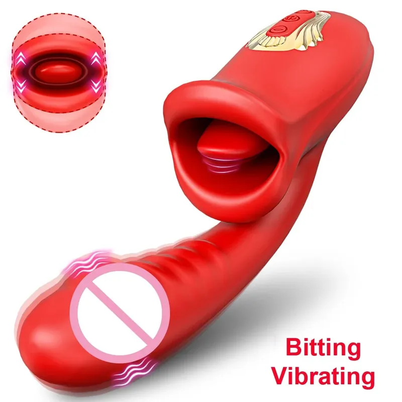 Pag-tap Flapping Vagina Dildo Vibrator para sa Babae Nakakagat Oral Dila Pagdila Clit Sucker Clitoris Stimulator Sex Toy para sa Babae