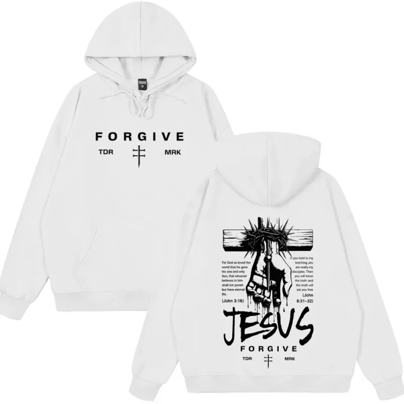 Jesus Forgive Fashion Graphic Hoodie Men Women Vintage Clothing Pullover Winter Long Sleeves Loose Casual Oversized Sweatshirts