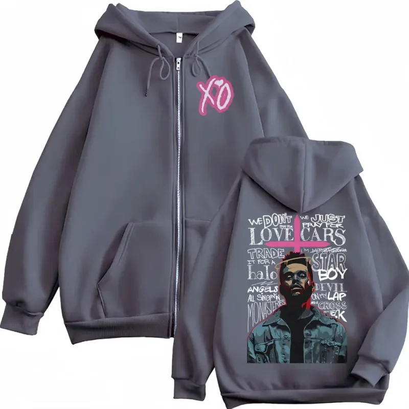 The Weeknd XO After Hours Album Jacka Sweatshirt Herr Kvinnor Mode Hip Hop Dragkedja Huvtröjor Hög kvalitet Cardigan Zip Up Pullover