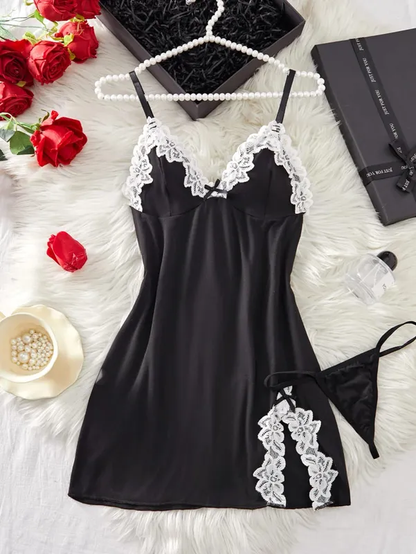 Women's Underwear Lingerie Set Nightdress Lace Sleepwear Solid Slim Soft Dresses Sleepwear & Thongs