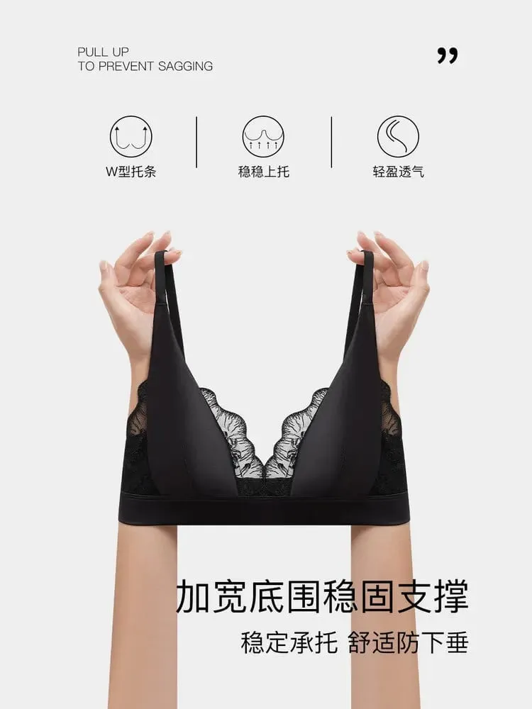 Sexy Summer Bra Sin Aros French Lingerie Encaje Triangulo Pecho Pequeño Bralette Suave Puro Deseo Saten MOYISU 32-38-S-XL AB