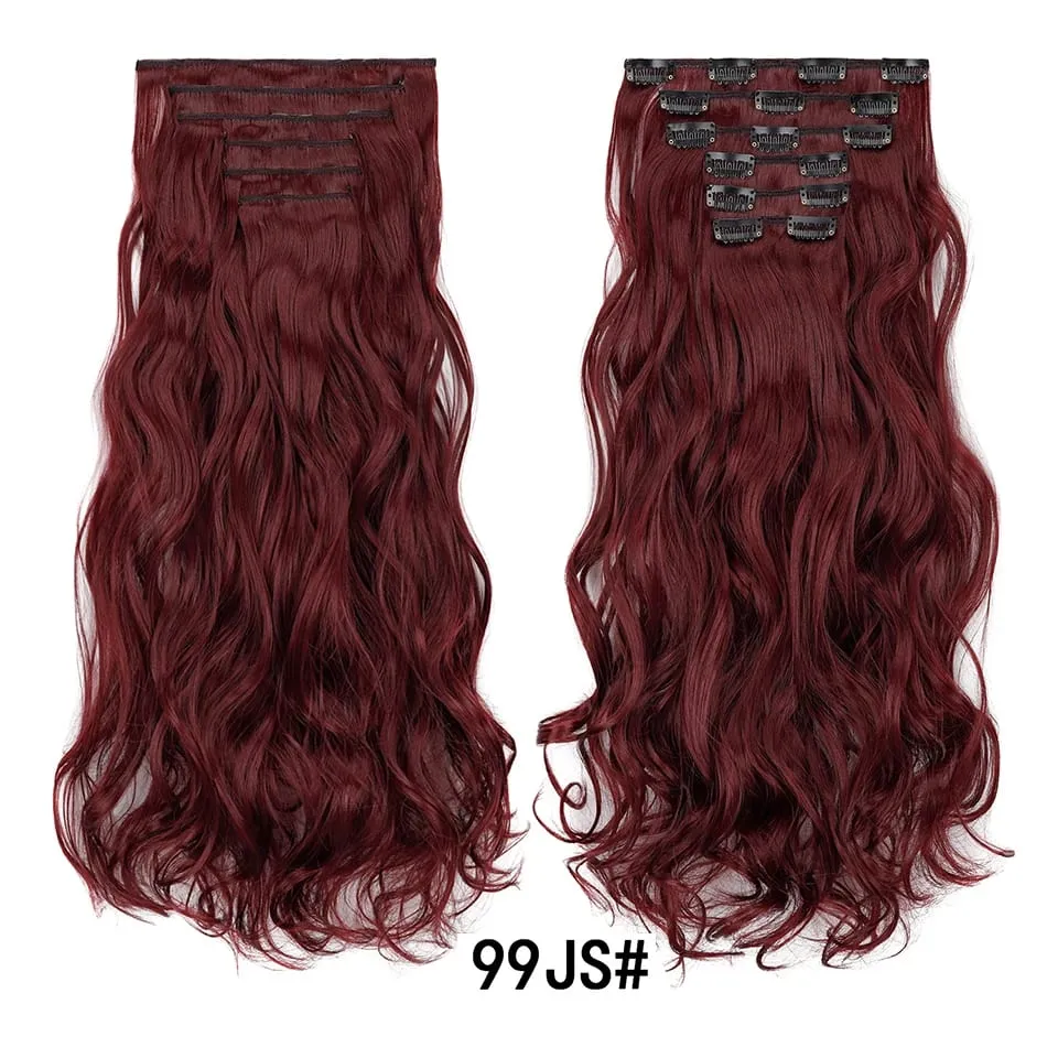 Women 20 Inches Wavy Curly Full Head 6 Separate Pieces Heat Resistance Synthetic Hair Clip in Hair Extensions