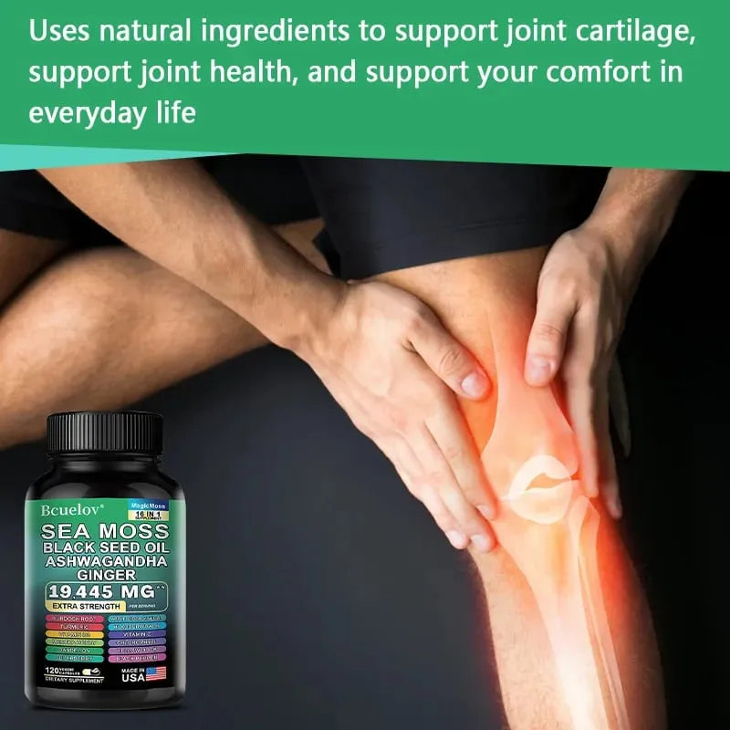 Sea Moss Capsules with Black Seed Oil Ashwagandha Turmeric Complex Energy Immune Digestive Skin & Stress Relief Support