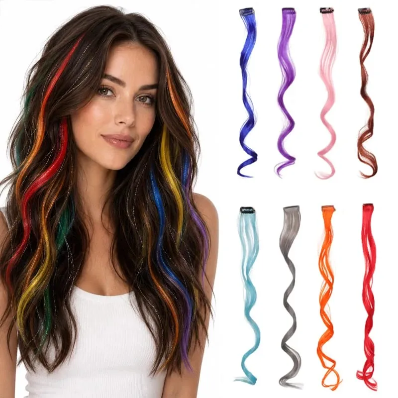 2 STUKS Regenboog Gemengde Kleur Clip In Hair Extensions 20 Inch Krullend Synthetisch Haar voor Meisjes Vrouwen Halloween Cosplay Party