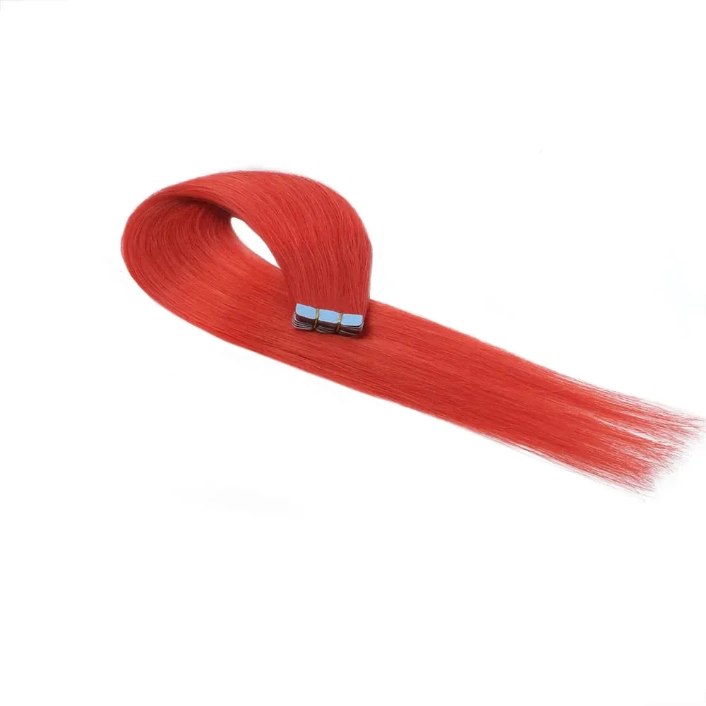 Colorful Mini Tape In Hair Extensions Human Hair Skin Weft Machine Remy Red Natural Straight 12-20 inch 10pcs Tape In Extension