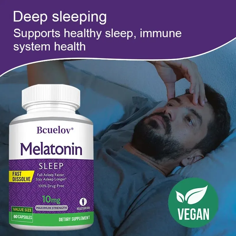 Melatonin 10mg Capsules - Relieves Insomnia Promotes Sleep Quality Prolongs Sleep Time Relaxes The Mind 120 Capsules