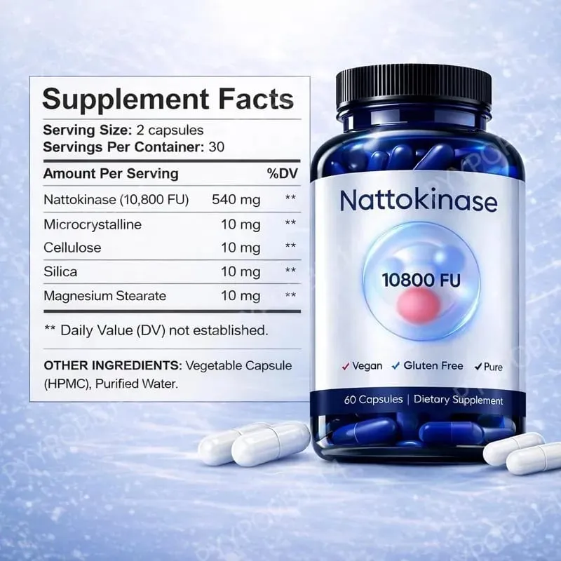 60 Count Organic Nattokinase 10800 FU Capsules Heart Health Support Vegan Gluten-Free Natural Blood Clot Dissolving Supplement