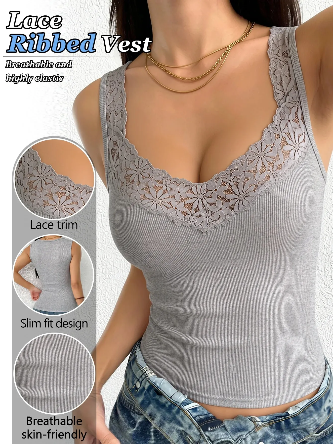 Women's Lace Camisole for Spring & Summer Sleeveless Top to Hide Underarm Bulges Suitable for Inner & Outer Wear All Year Roun