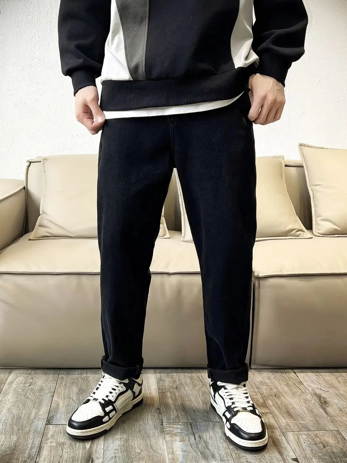 Autumn New Handsome Trendy Brand Black Harlan Jeans Casual Pants Loose Small Straight Casual Trousers Baggy Cargo Pants Man