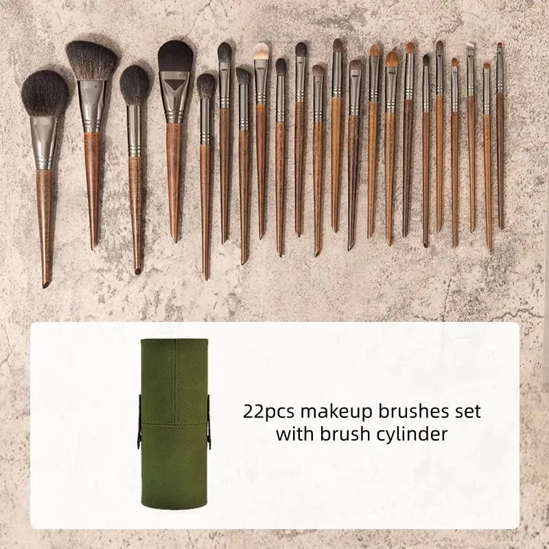 22pcs Goat Hair Makeup Brushes Set: Eyeshadow Brush Foundation Powder Brush Contour Blush Brush Cosmetic Makeup Tools
