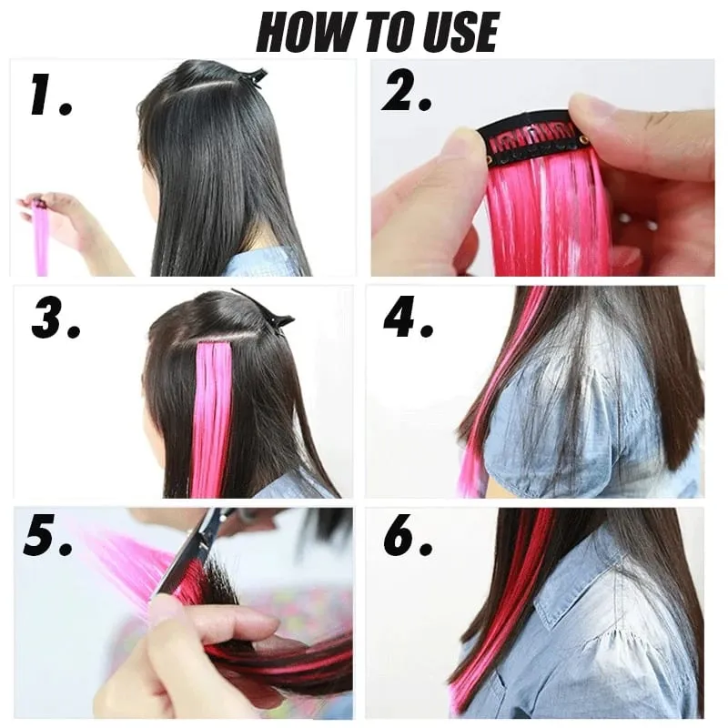 5 Pieces of Colorful Hair Clips 24 Inch Long Straight Fake Hair Clips Combined for Christmas Fashion Wig Pieces